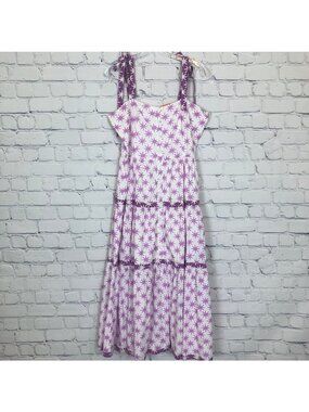 Oliphant White Purple Midi Dress Size M
